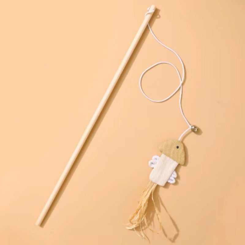 Katzenangel Federn, Holzstange in der Hand, Baumwolle und Leinen mit Glöckchen, Interaktion im Innenbereich