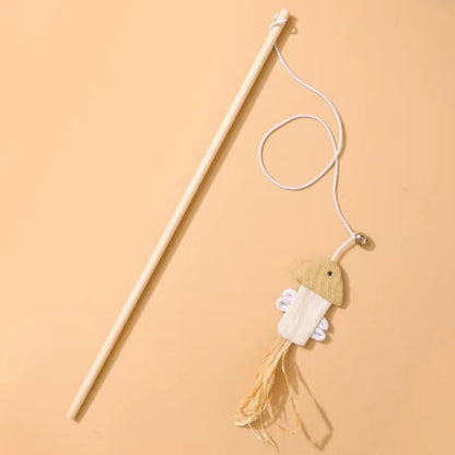 Katzenangel Federn, Holzstange in der Hand, Baumwolle und Leinen mit Glöckchen, Interaktion im Innenbereich