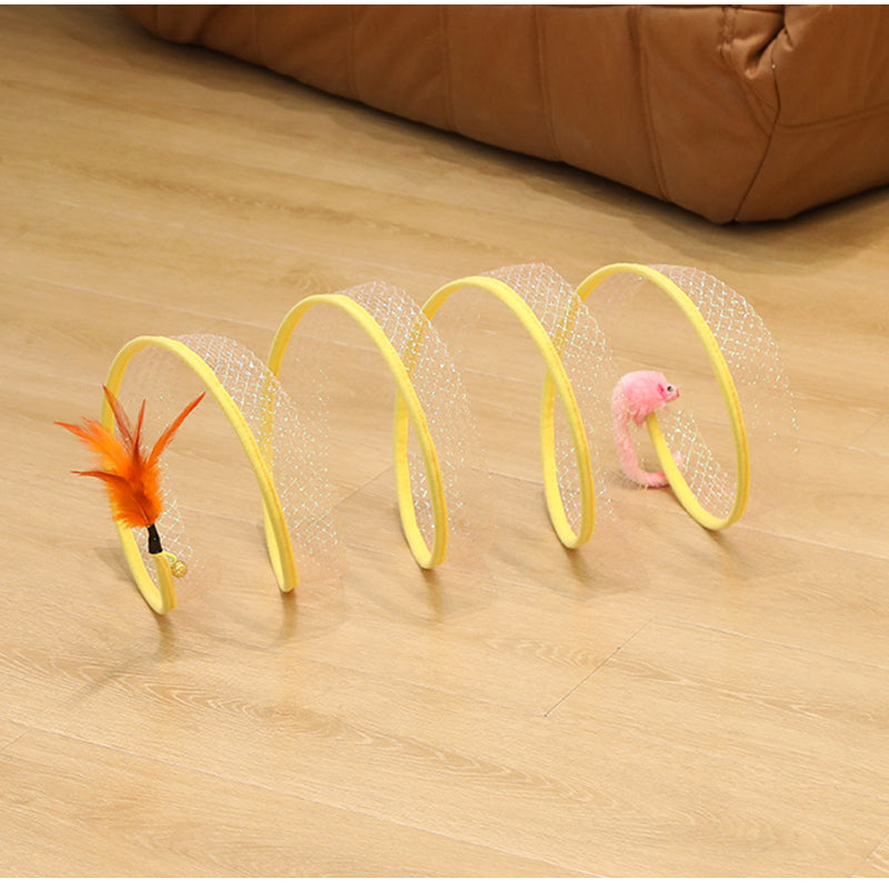 Katzenspielzeug Tunnel feder mit Federn, Sisalbällen und Mäusen, geeignet zur Entspannung und Förderung natürlicher Instinkte