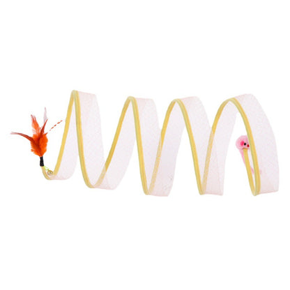 Katzenspielzeug Tunnel feder mit Federn, Sisalbällen und Mäusen, geeignet zur Entspannung und Förderung natürlicher Instinkte