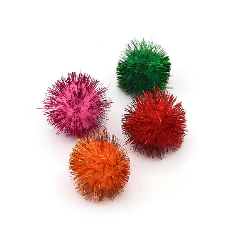 Katzen Spielzeug, Bunte Plüschbälle für Spaß und Beschäftigung, 4-teiliges Set, Rosa, Grün, Orange und Rot, Durchmesser ca. 4 cm