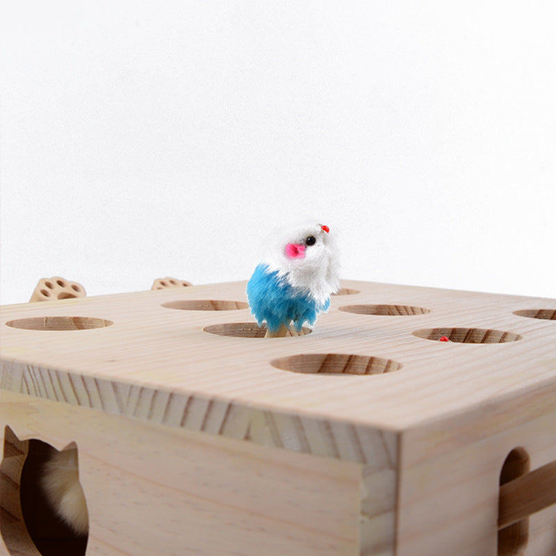 Katzenspielzeug Massivholz Whack-a-Mole, Katzenminze kann hinzugefügt werden, interaktives Spiel zum Stressabbau