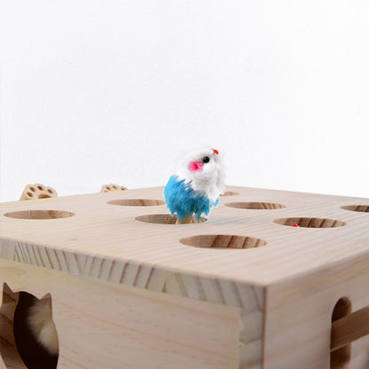 Katzenspielzeug Massivholz Whack-a-Mole, Katzenminze kann hinzugefügt werden, interaktives Spiel zum Stressabbau