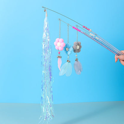 Katzen Spielzeug, Katzenangel mit Blumen oder Quasten, 46-47 cm lang, für Katzen zum Spielen und Bewegen