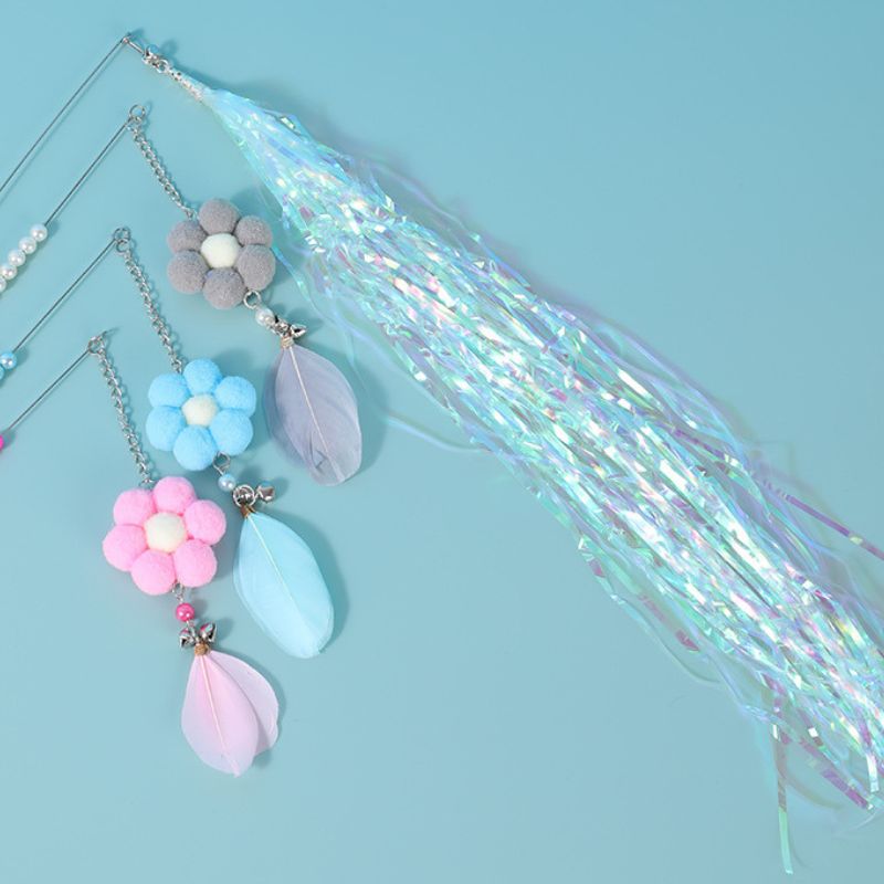 Katzen Spielzeug, Katzenangel mit Blumen oder Quasten, 46-47 cm lang, für Katzen zum Spielen und Bewegen