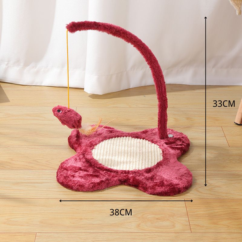 Spielzeug Katze, Rot, Katzenangel mit hängender Maus, Blumenförmiger Sockel, Kratzbereich aus SIsal für Spielvergnügen