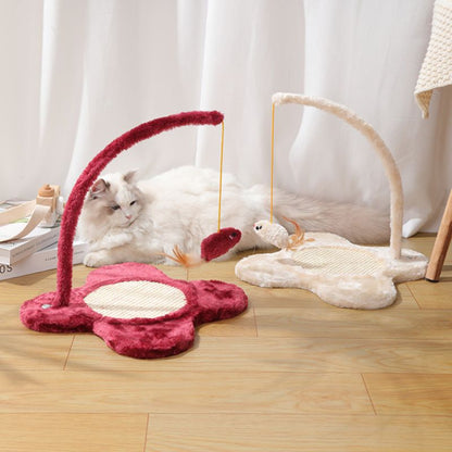 Spielzeug Katze, Rot, Katzenangel mit hängender Maus, Blumenförmiger Sockel, Kratzbereich aus SIsal für Spielvergnügen