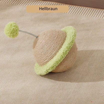 Katzen Spielzeug, UFO-Design, interaktives Kratzspielzeug aus Sisal, inklusive Plüschball in vier Farben erhältlich