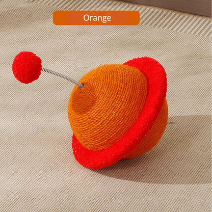 Katzen Spielzeug, UFO-Design, interaktives Kratzspielzeug aus Sisal, inklusive Plüschball in vier Farben erhältlich