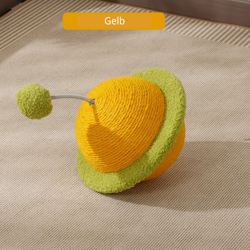 Katzen Spielzeug, UFO-Design, interaktives Kratzspielzeug aus Sisal, inklusive Plüschball in vier Farben erhältlich