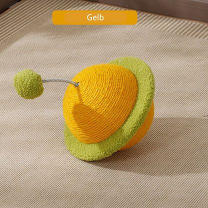 Katzen Spielzeug, UFO-Design, interaktives Kratzspielzeug aus Sisal, inklusive Plüschball in vier Farben erhältlich