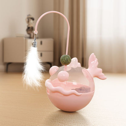 Katze Spielzeug, Interaktives Futterspender mit Katzenangel, Leckerli Spielzeug für Katzen in Pink oder Lila