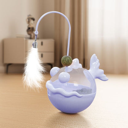 Katze Spielzeug, Interaktives Futterspender mit Katzenangel, Leckerli Spielzeug für Katzen in Pink oder Lila