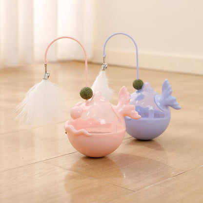 Katze Spielzeug, Interaktives Futterspender mit Katzenangel, Leckerli Spielzeug für Katzen in Pink oder Lila