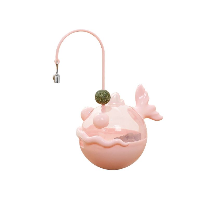 Katze Spielzeug, Interaktives Futterspender mit Katzenangel, Leckerli Spielzeug für Katzen in Pink oder Lila