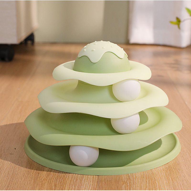 Katzen Spielzeug, Eiscreme-Thema, 4-lagiger Interaktiver Spielzeugbahn für Katzen, Intelligenzförderung und Spaß für Ihre Katze