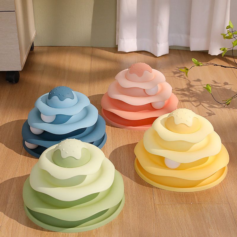 Katzen Spielzeug, Eiscreme-Thema, 4-lagiger Interaktiver Spielzeugbahn für Katzen, Intelligenzförderung und Spaß für Ihre Katze