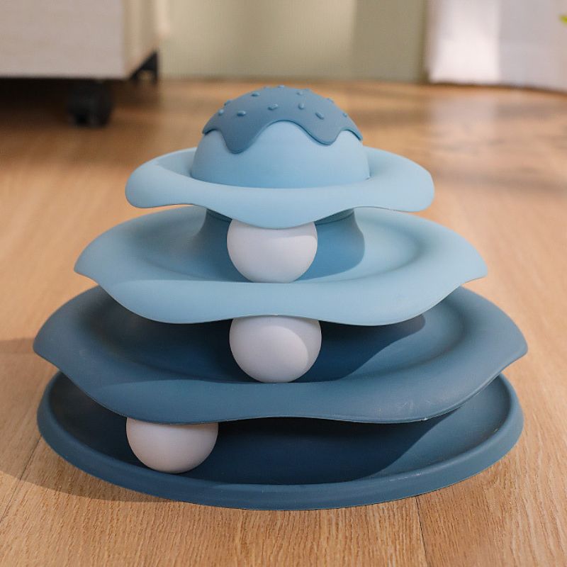 Katzen Spielzeug, Eiscreme-Thema, 4-lagiger Interaktiver Spielzeugbahn für Katzen, Intelligenzförderung und Spaß für Ihre Katze