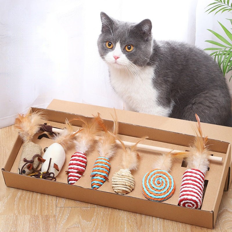 Katze Spielzeug, 7-teiliges Katzenspielzeug Geschenkset, Interaktives Spielzeug für Katzen zum Spielen, Beschäftigung und Bewegung