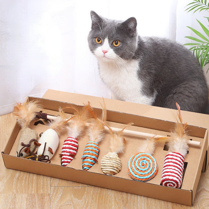Katze Spielzeug, 7-teiliges Katzenspielzeug Geschenkset, Interaktives Spielzeug für Katzen zum Spielen, Beschäftigung und Bewegung