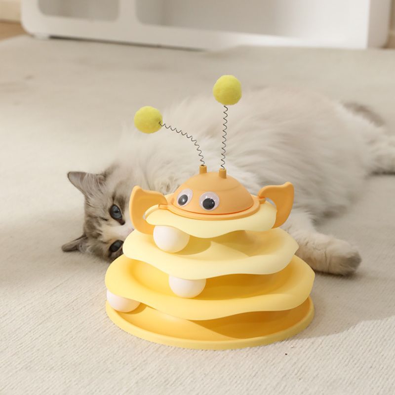 Katzen Spielzeug, Interaktives Bienen-Themen-Spielzeug mit Sprungball für Katzen, Gelb oder Rosa