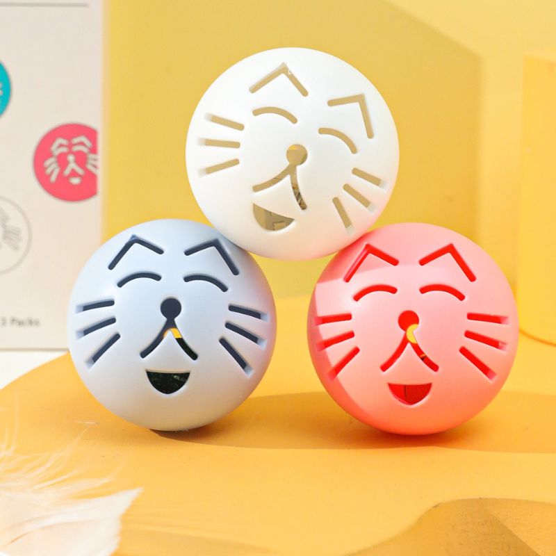 Katzen Spielzeug, Interaktive Spielbälle für Katzen, 3er Set mit Katzenminze, Glöckchen und Leuchteffekt, in Pink, Blau und Grau