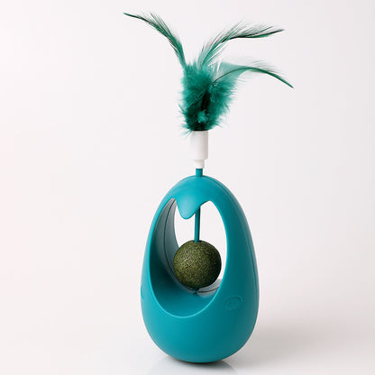Katzen Spielzeug, Wackelspielzeug mit Federn und Katzenminze-Kugel, Spaß und Entspannung für Katzen in Gelb, Blau und Rosa
