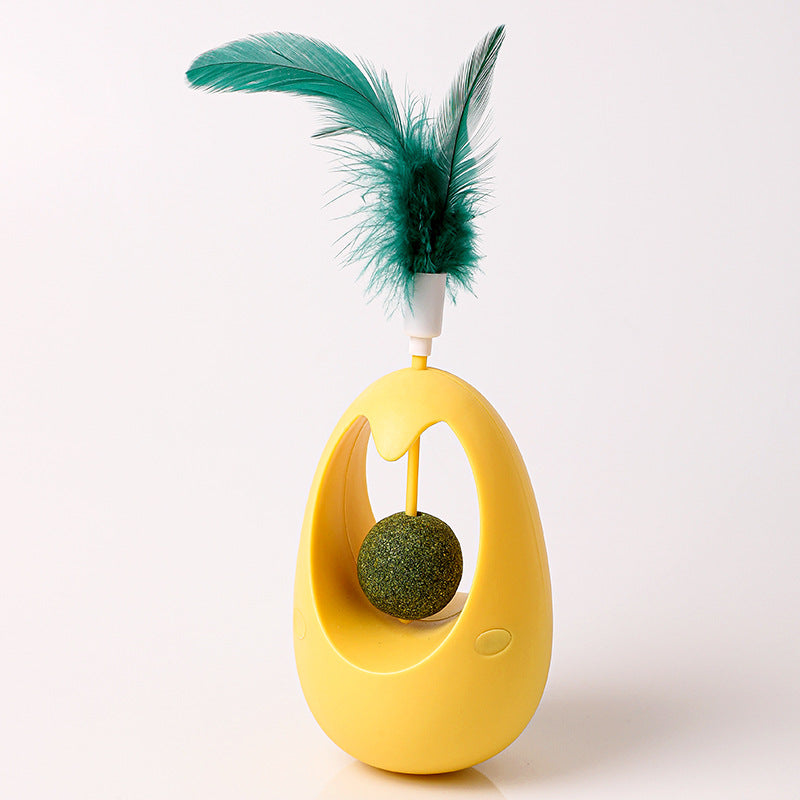 Katzen Spielzeug, Wackelspielzeug mit Federn und Katzenminze-Kugel, Spaß und Entspannung für Katzen in Gelb, Blau und Rosa