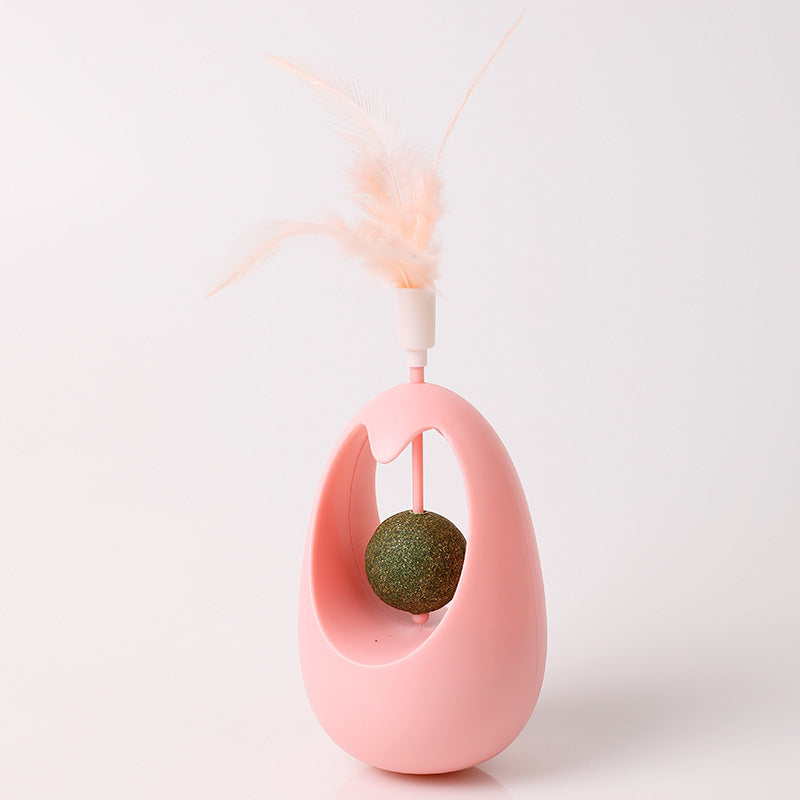 Katzen Spielzeug, Wackelspielzeug mit Federn und Katzenminze-Kugel, Spaß und Entspannung für Katzen in Gelb, Blau und Rosa