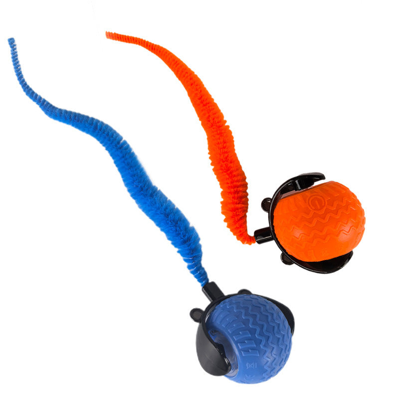 Katzenspielzeug Elektrisch, Interaktiver Spielball für Katzen, Weiches Gummimaterial, Orange & Blau, Katze spielt alleine