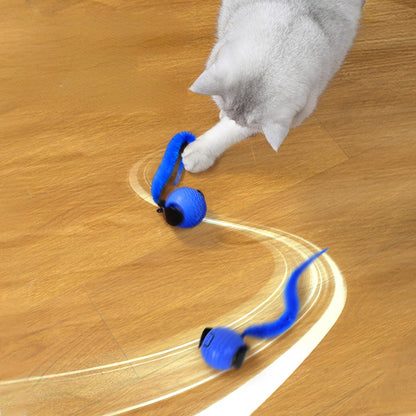 Katzenspielzeug Elektrisch, Interaktiver Spielball für Katzen, Weiches Gummimaterial, Orange & Blau, Katze spielt alleine