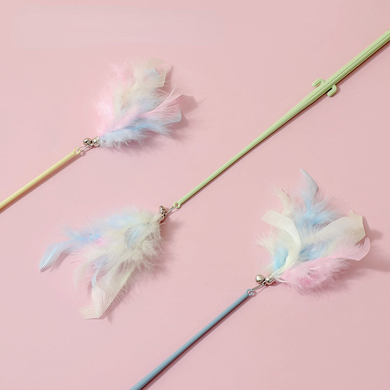 Katze Spielzeug, Interaktive Katzenangel Feder, Langlebiges Griff in Kaktusform, Drei-farbig Auswahl in Grün, Gelb & Blau