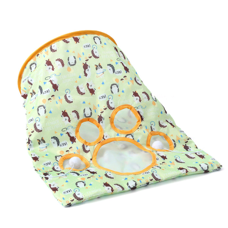 Katzentunnel für Katzen, Katzen Rascheltunnel, Katzenbohrer Tasche mit Tiermotiven & Plüschmaus, für Mehrkatzenhaushalte