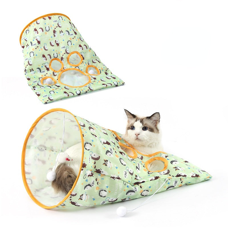 Katzentunnel für Katzen, Katzen Rascheltunnel, Katzenbohrer Tasche mit Tiermotiven & Plüschmaus, für Mehrkatzenhaushalte
