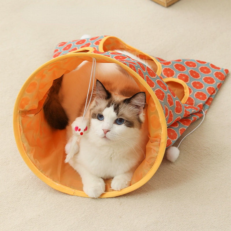 Katzentunnel für Katzen, Katzen Rascheltunnel, Katzenbohrer Tasche mit Tiermotiven & Plüschmaus, für Mehrkatzenhaushalte