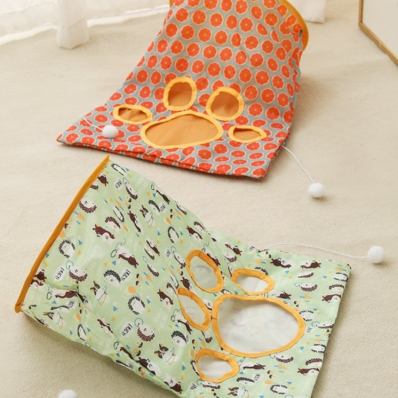 Katzentunnel für Katzen, Katzen Rascheltunnel, Katzenbohrer Tasche mit Tiermotiven & Plüschmaus, für Mehrkatzenhaushalte