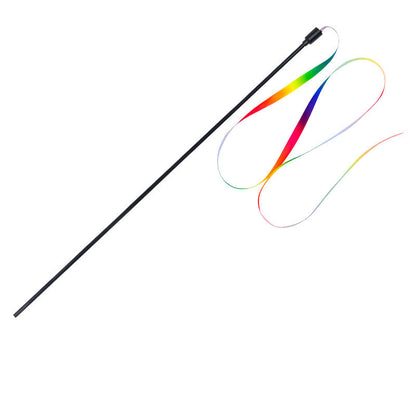 Katze Spielzeug, Katzenangel Regenbogenbänder mit elastischem Kunststoffgriff & 100 cm Regenbogenbänder für endlosen Spielspaß