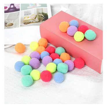 Kuscheltier Katze, Bunter 3 cm Plüschball in Bonbonfarben, Interaktive Katzen Spielzeuge, Bunte Zahnreinigung Balls für Katzen