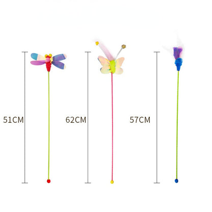 Katzen Spielzeug, Katzenangel mit Bunte Pailletten-Feder Insekten-Serie, Schmetterling, Libelle & Karotte für Katzen Fröhlich