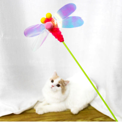 Katzen Spielzeug, Katzenangel mit Bunte Pailletten-Feder Insekten-Serie, Schmetterling, Libelle & Karotte für Katzen Fröhlich