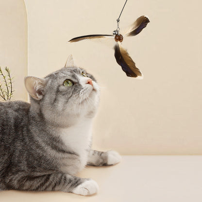 Katze Spielzeug, katzenangel, Interaktiver Feder Windmühlenform Spielzeug mit Langen Griff für Katze Endlose Unterhaltung