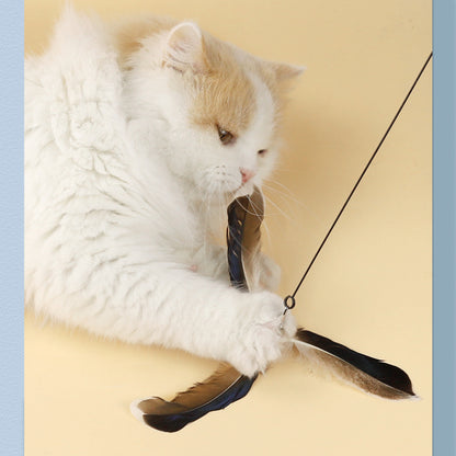 Katze Spielzeug, katzenangel, Interaktiver Feder Windmühlenform Spielzeug mit Langen Griff für Katze Endlose Unterhaltung