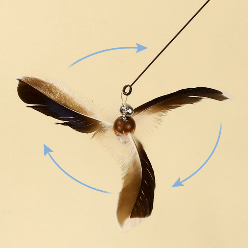 Katze Spielzeug, katzenangel, Interaktiver Feder Windmühlenform Spielzeug mit Langen Griff für Katze Endlose Unterhaltung