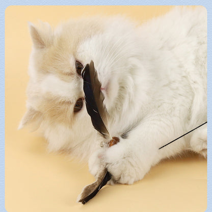 Katze Spielzeug, katzenangel, Interaktiver Feder Windmühlenform Spielzeug mit Langen Griff für Katze Endlose Unterhaltung