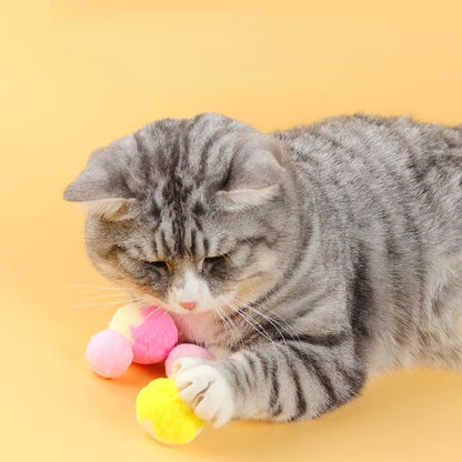 Katzen Spielzeug, Bunte Katzenball aus Polyester-Faser, Selbstspielendes & Lustiges Katzenspielzeug in Blau, Gelb und Rosa