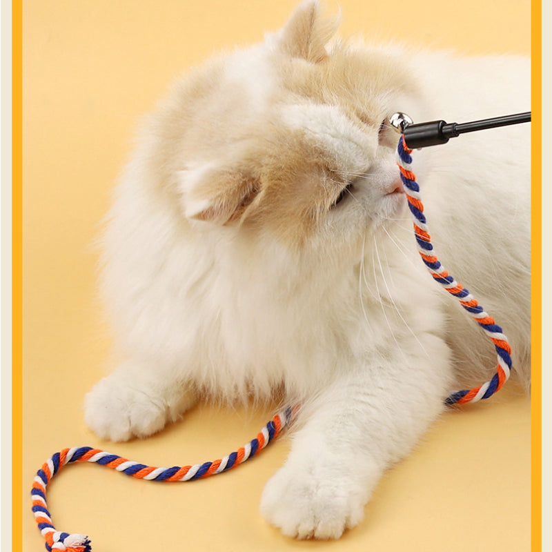 Katzen Spielzeug, Farbige Baumwollseil katzenangel in Orange, Gelb & Grün für Katzen Spielstunden, Selbstgenuss (1 Stück)