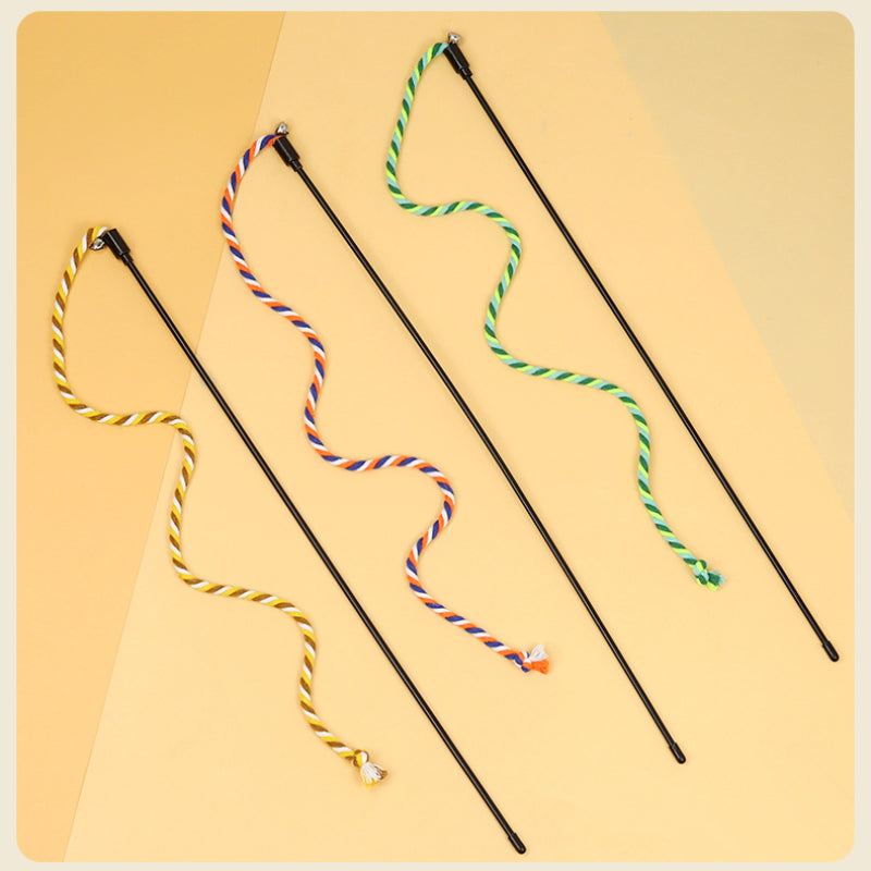 Katzen Spielzeug, Farbige Baumwollseil katzenangel in Orange, Gelb & Grün für Katzen Spielstunden, Selbstgenuss (1 Stück)