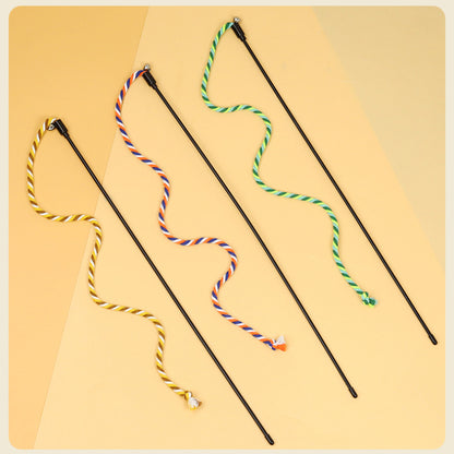 Katzen Spielzeug, Farbige Baumwollseil katzenangel in Orange, Gelb & Grün für Katzen Spielstunden, Selbstgenuss (1 Stück)