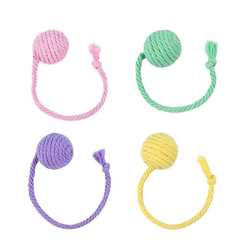 Katzen Spielzeug, Katzenball, 3 cm Baumwollseilball Hängendes Spielzeug, Eingebauter Klangstein, 4 Farben Set