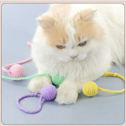 Katzen Spielzeug, Katzenball, 3 cm Baumwollseilball Hängendes Spielzeug, Eingebauter Klangstein, 4 Farben Set
